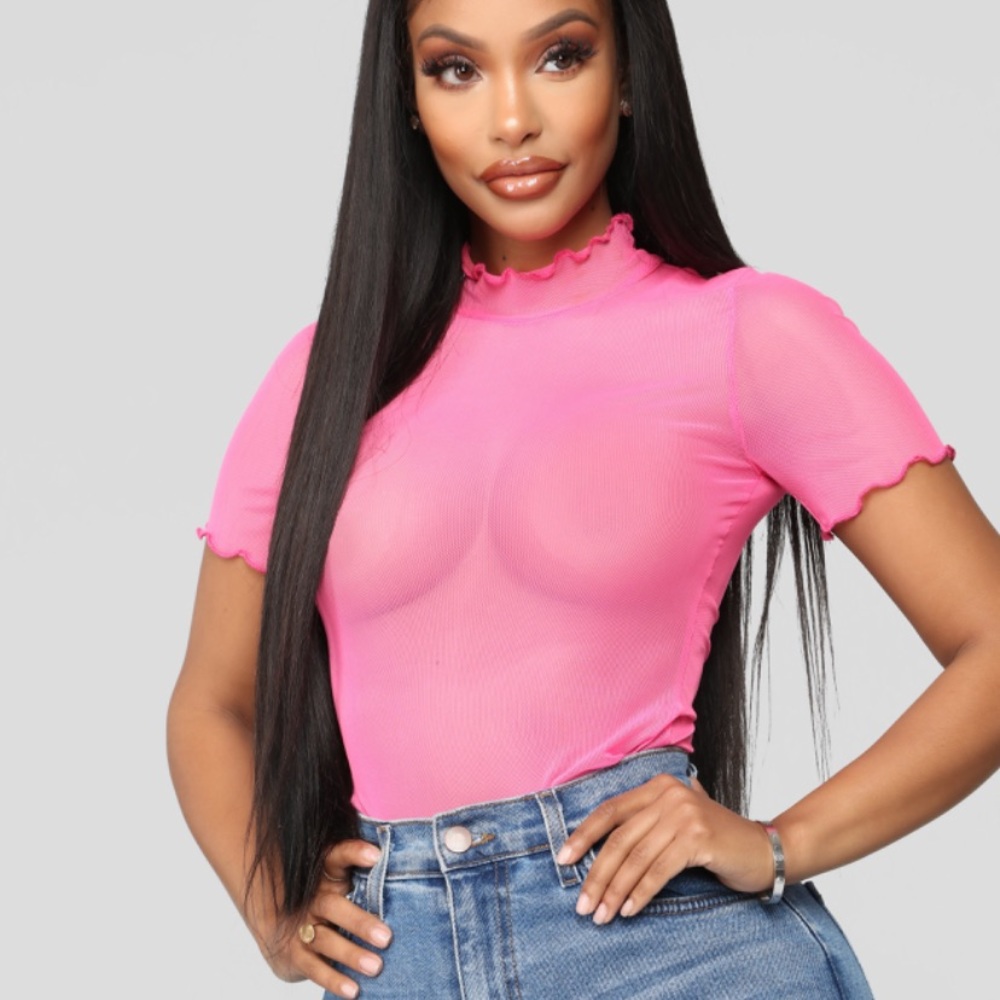 Pink mesh sheer short sleeve